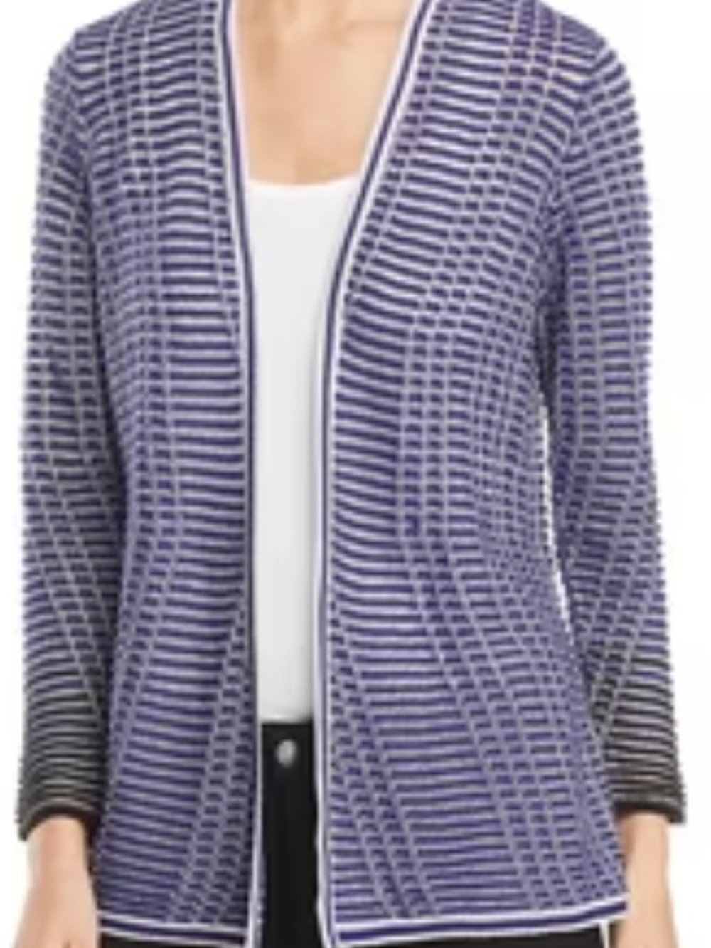 NIC+ZOE Lavender and Navy Open-Front Striped Cardigan